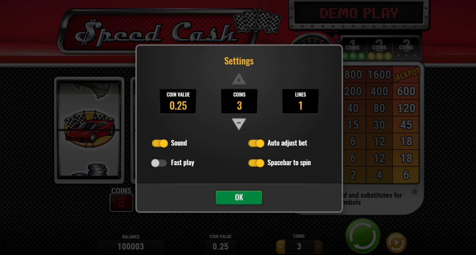 Speed Cash Classic szczelina dla miłośników prędkości